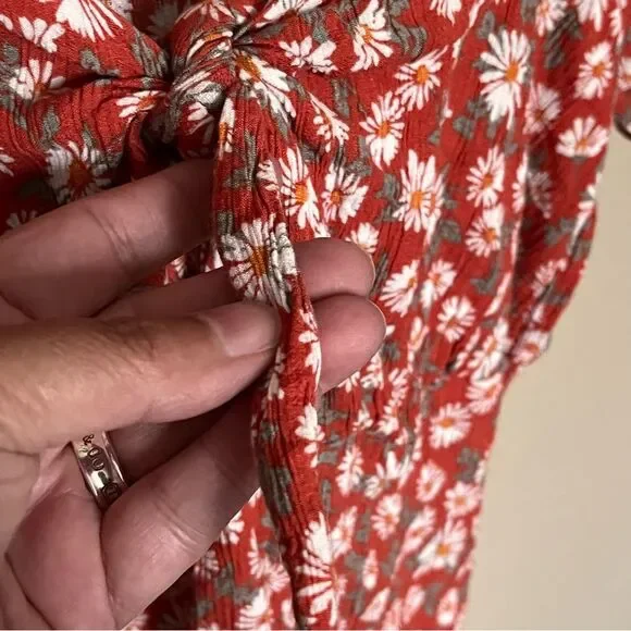 Idyllwind Brick Red Bay Cove Floral Crop Peasant Top Shirt Blouse Size Large - Picture 7 of 12